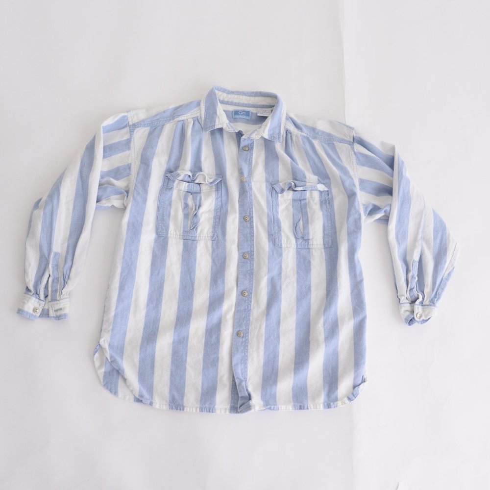 Vintage QPS Missy Stripe Long Sleeve Button Up Shirt with Front  Pockets